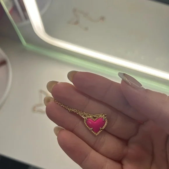 Gold Heart Necklace with Pink Accent - Picture 3 of 4